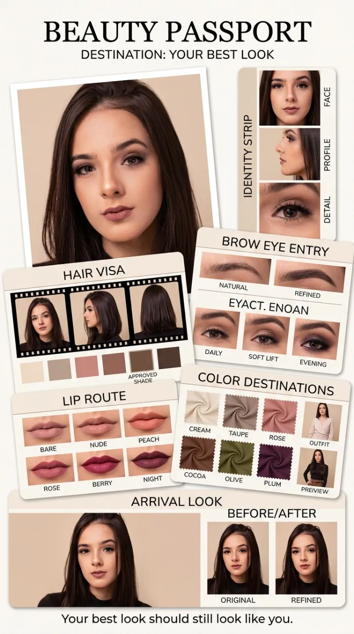 Luxury beauty analysis card with brow and eye detail